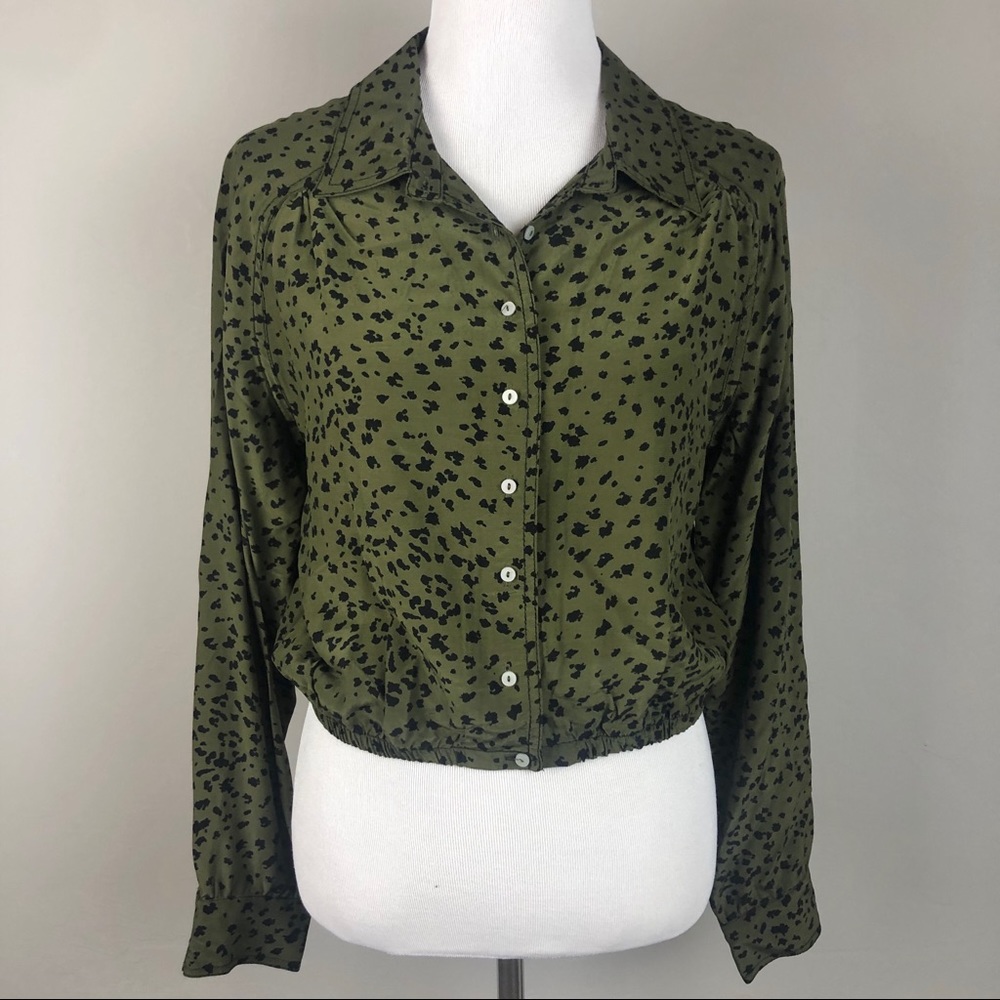 Free People Olive Green Animal Spot Top Small